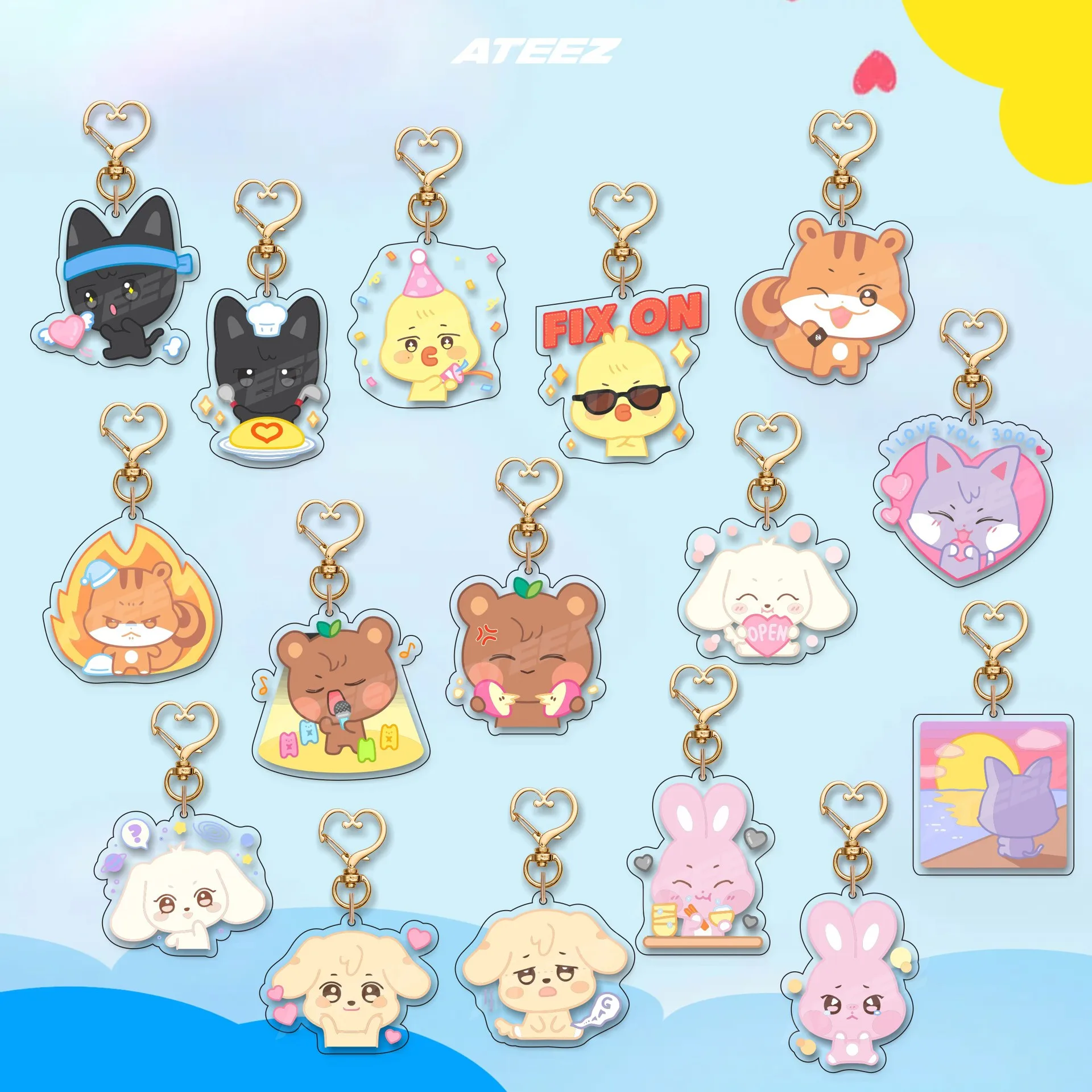 

Kpop ATEEZ Acrylic Keychain 5CM ANITEEZ Cartoon Cute Animal Pendant Cartoon Key Ring Accessories Yunho Mingi Yeosang Fans Gift