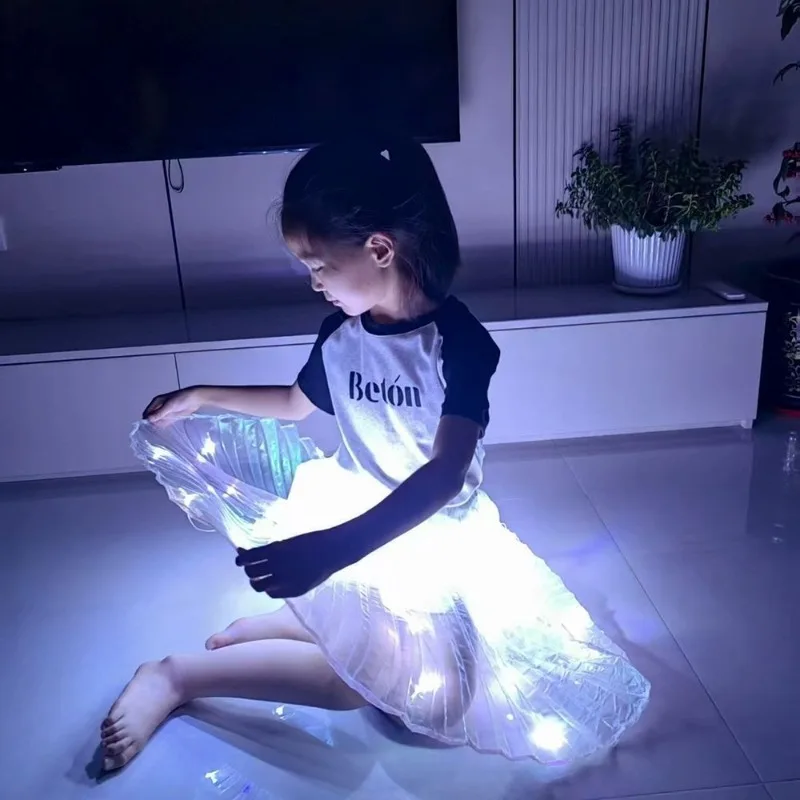 Branco led light up saia desempenho de palco plissado maxi círculo saia médio oriente dança traje brilhante balanço completo vestuário