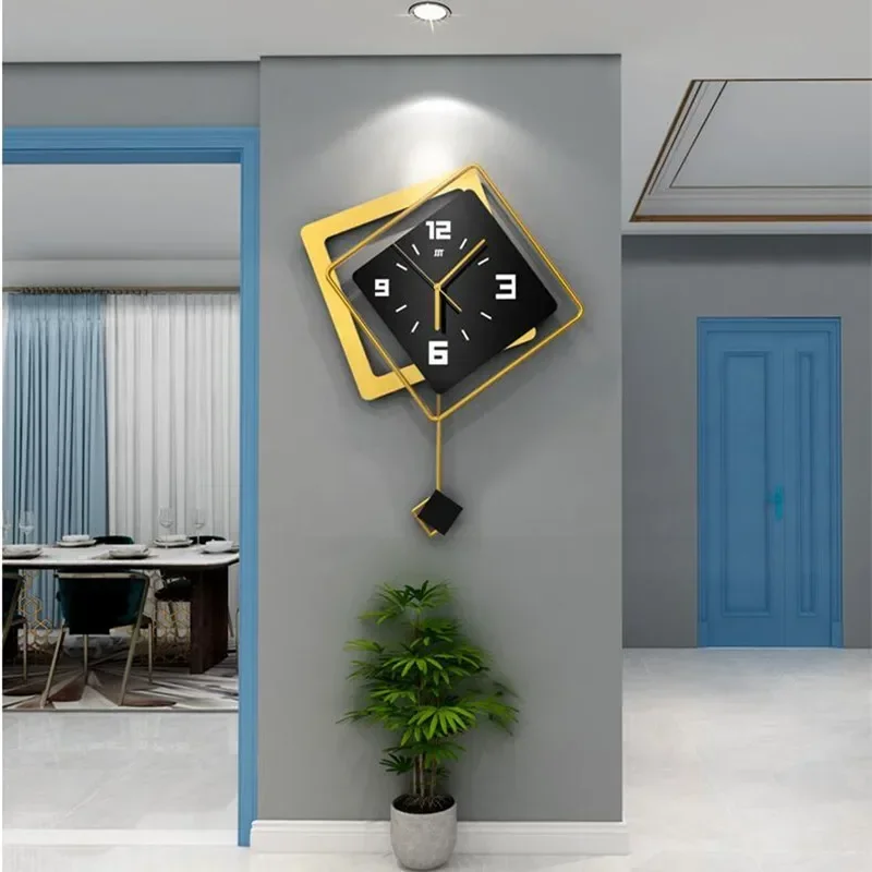 3D Nordic square Swing Wall Clock Living Room Minimalist Home Decoration Light Luxury Hanging Watch Wall Decor Clocks