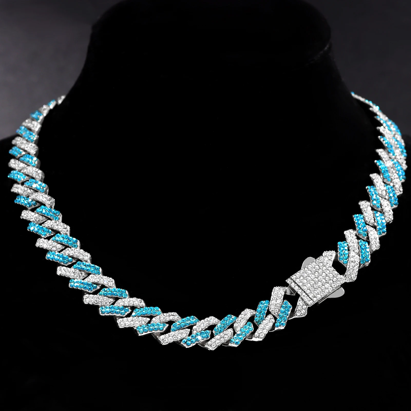 Vereiste kubanische Glieder kette Halskette für Frauen Männer 14mm 2 Reihen Strass gepflastert Zinken Rhomb kubanische bunte Halskette Hip Hop Schmuck