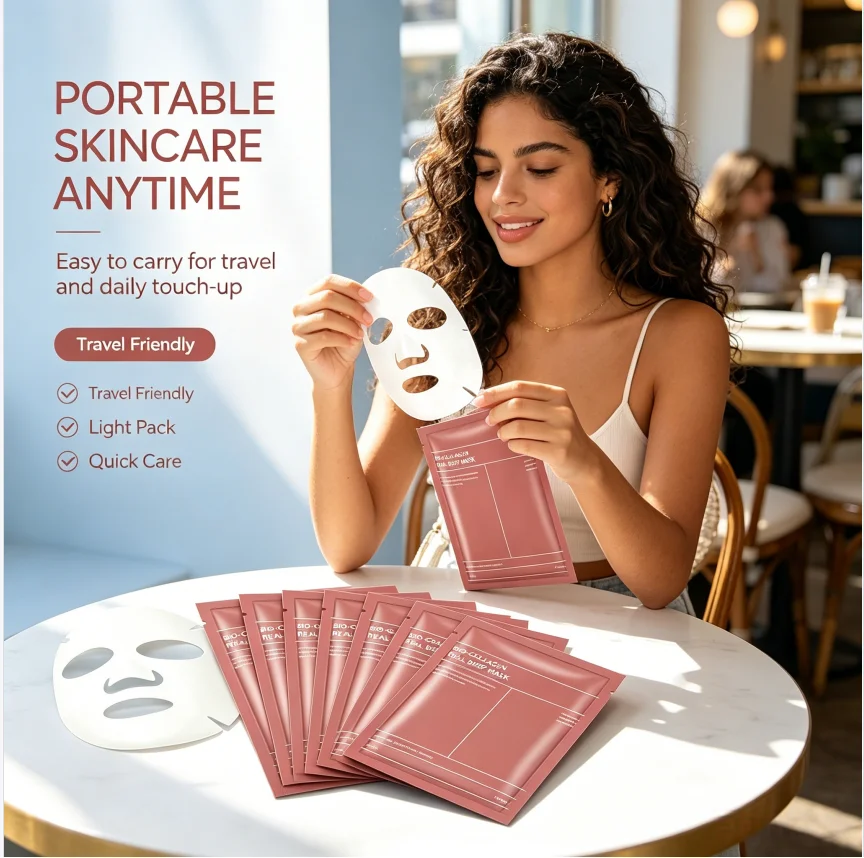 5Pcs Collagen Face Mask Set Deep Hydrating & Firming Sheet Mask Anti-Aging Wrinkle Care Glowing Skin for Party Stage Makeup Prep