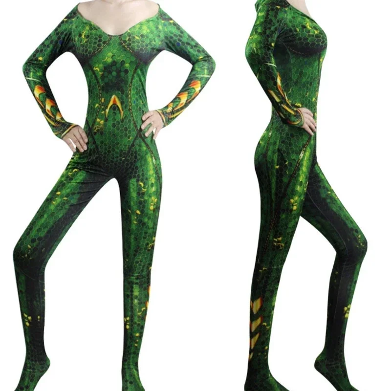 Halloween Carnival Movie mera cosplay aquaman and mera costume superhero women wig Zentai Bodysuit Suit Jumpsuits for adult