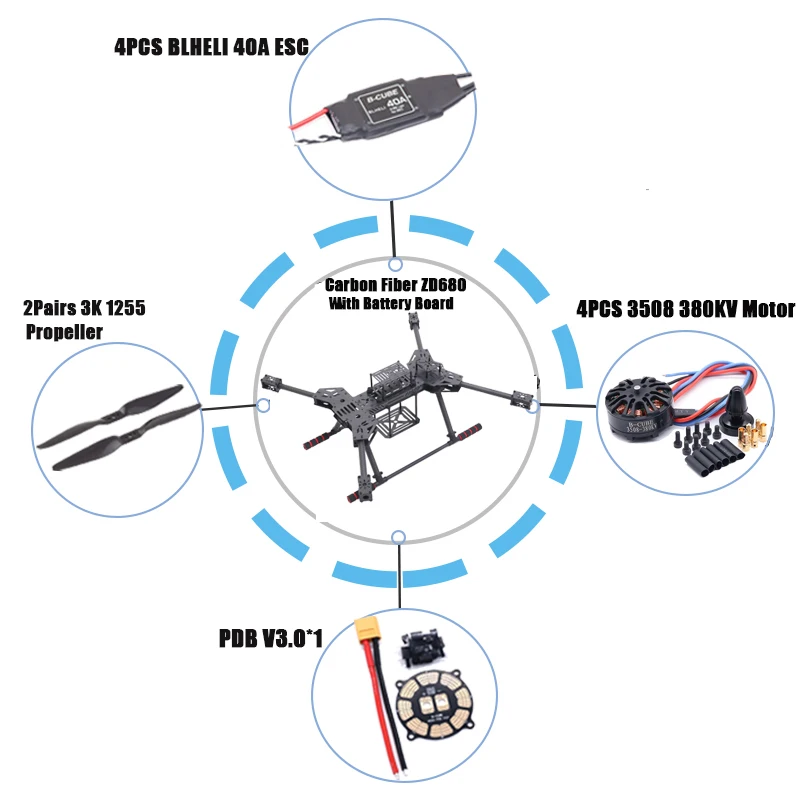AN New ZD680 Full Carbon Fiber Hexa-Rotor Foldable Arm 3508 380KV Motor 40A Esc Hexacopter Frame Kit For Unflodable Landing Gear