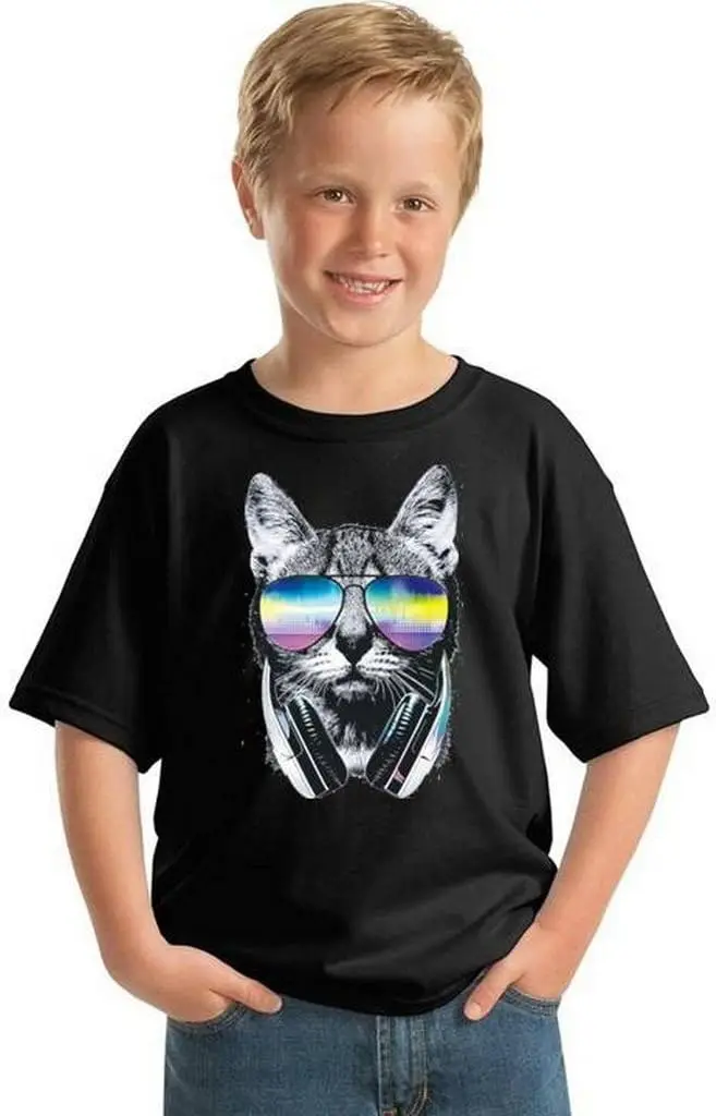 Youth Cat Music Sunglasses T-shirt Gift for Kids Pet Face Animal Lover Shirt