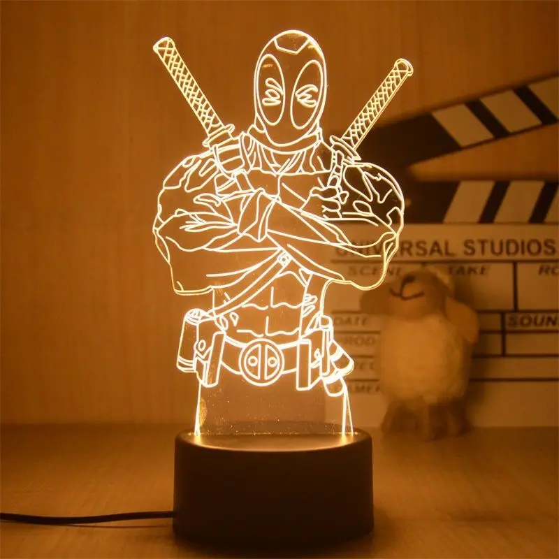 Disney Marvel Night Lights 3D Ironman Spiderman Hulk Deadpool Thor Action Figures The Avengers LED Lamp Decor Boyfriend Gift