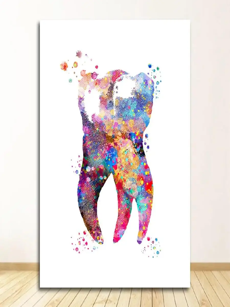 Dental Art Watercolor Canvas Print  Teeth Wall Pictures Tooth Fairy Clinic Decor Hygienist Poster for Dental Office Home Decor