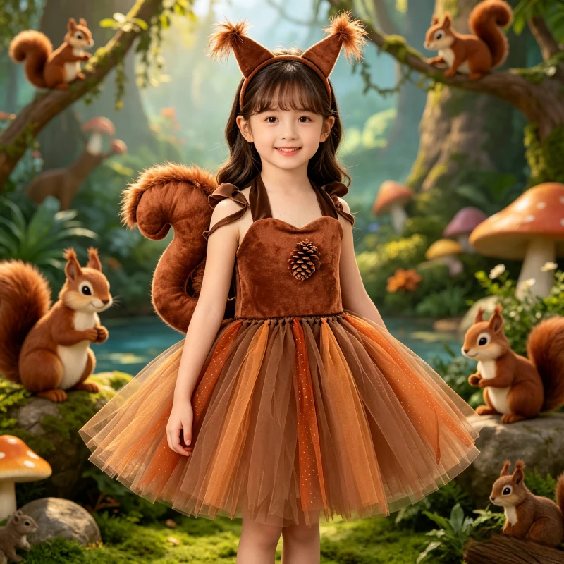 

Squirrel Dress Cosplay Halloween Costume Animal Cute Dress Performance Costume Role Play Gauze Skirt