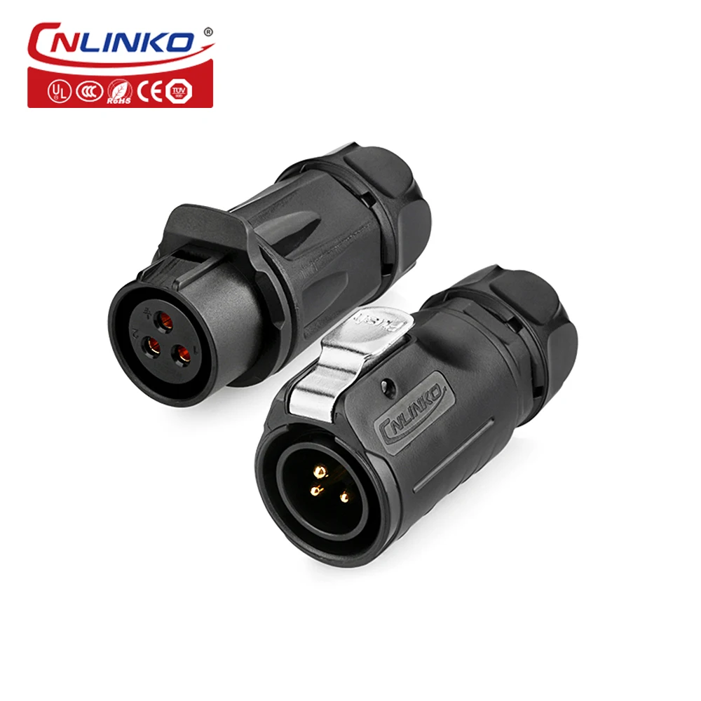 CNLINKO LP20 PBT Plastic Connector M20 Waterproof IP68 3 Pin Electric Connector Male Plug Female Socket Power Cable Connectors