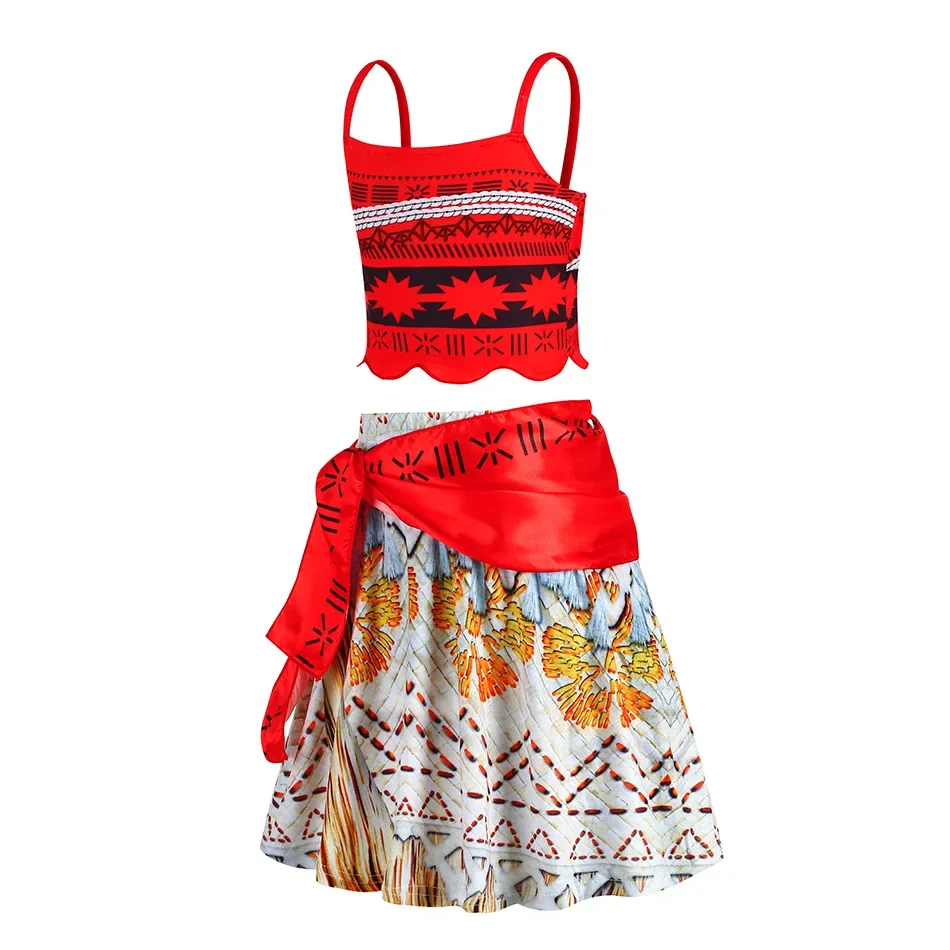 Vestido Moana para niños y niñas, disfraz de princesa para fiesta de Carnaval y cumpleaños con collar, conjunto de flores, verano