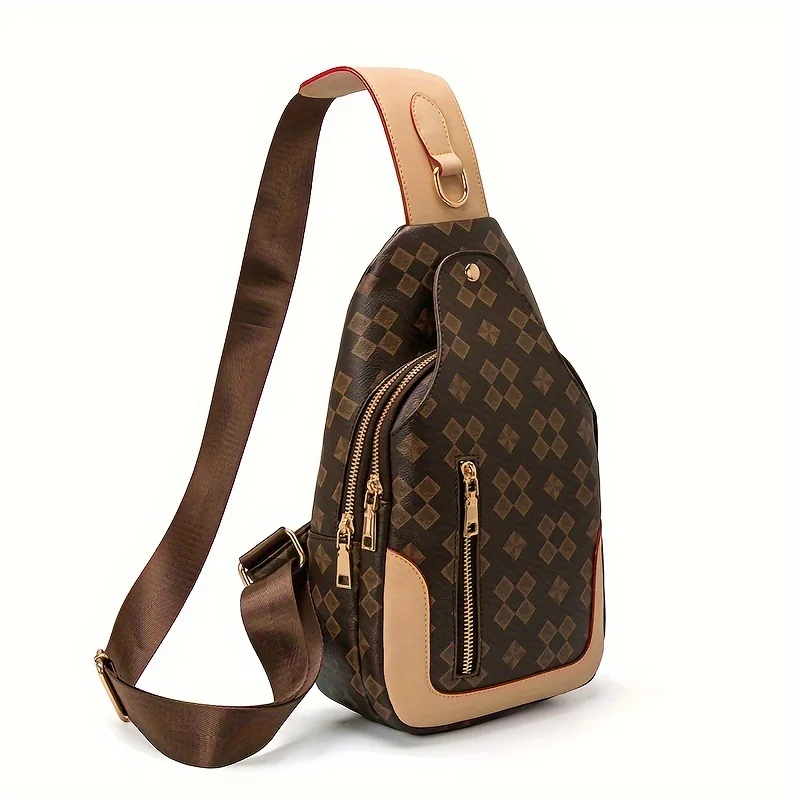 

Vintage Geometric Print Chest Bag, Retro Crossbody Bag, Women's Fashion Sling Shoulder Purse & Waist Bag