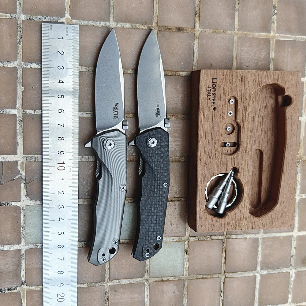 JUFULE Wood Box Pack New Lion Molletta Carbon Fiber Titanium Mark M390 Logo Blade Camp EDC Tool Pocket Kitchen Dinner Knife
