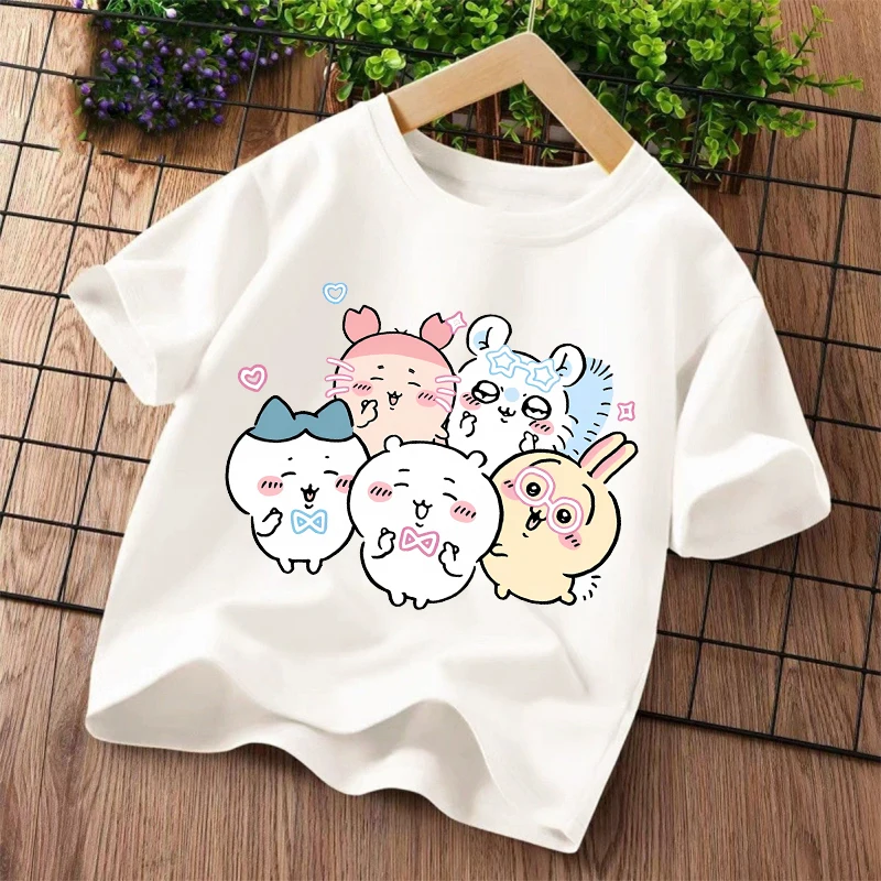 New Chiikawas Children T-shirt Kawaii Cartoon Character Printed T Shirts Boys Girls Short Sleeves Tops Summer Kids Clothing view 5