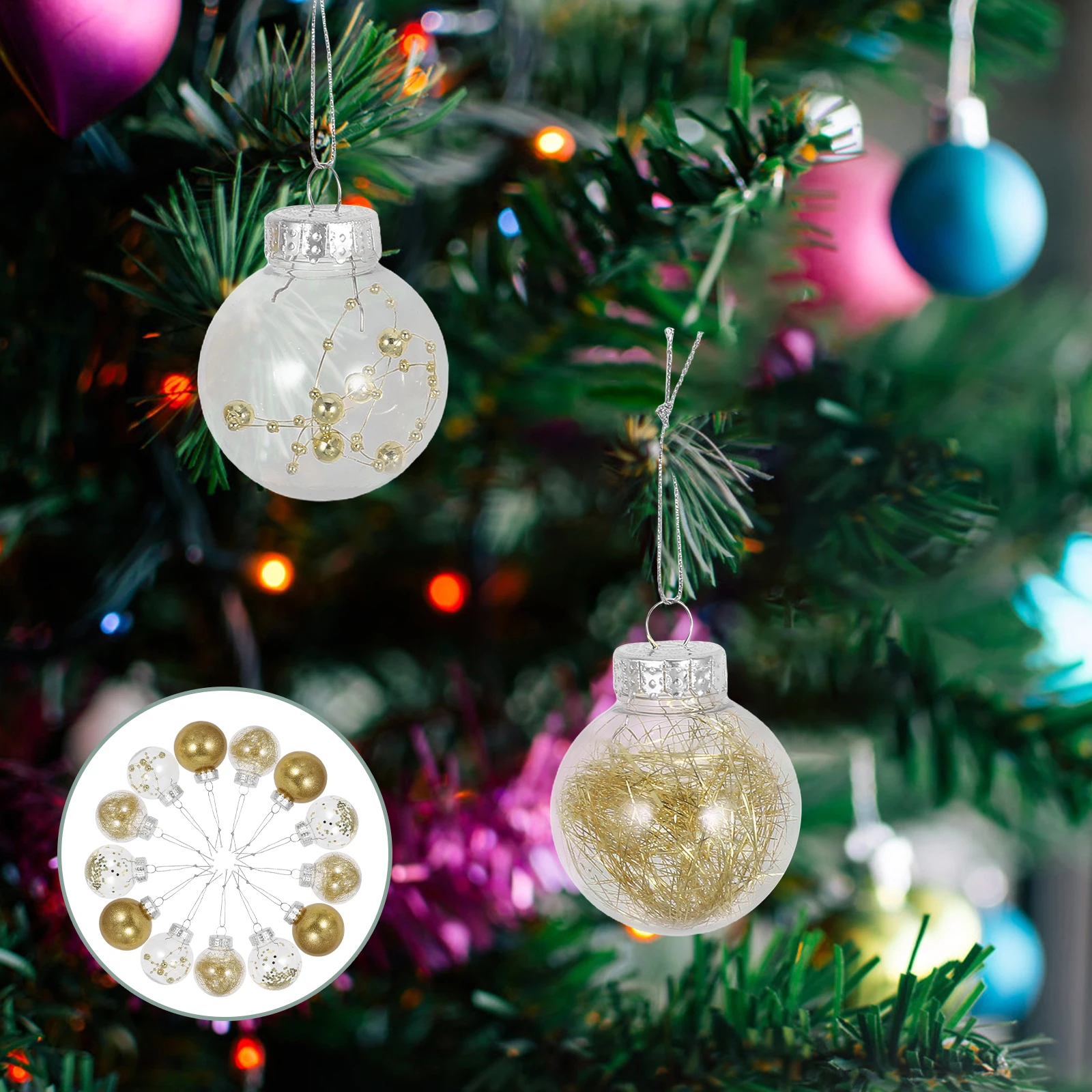 

24pcs Golden Plastic Christmas Baubles 6Cm Shatterproof Hanging Balls Ornaments For Tree Holiday Party Wedding Home Decor Clear