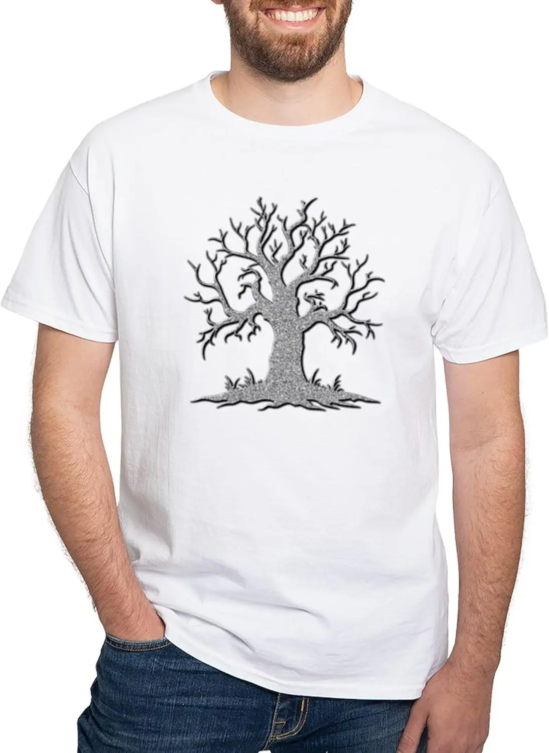 CafePress Silver Glitter Spooky Tree Men's Value T Shirt Men's 100% Cotton, Classic Graphic White T-Shirt