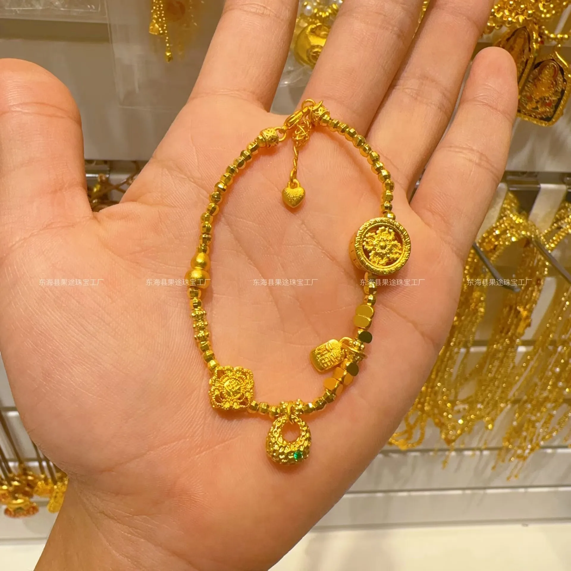 

Plated With Genuine Gold Preservation Ancient Sand Gold Bouncing Beads Small Lumps Hammer Patterned Jewelry Girls Gift