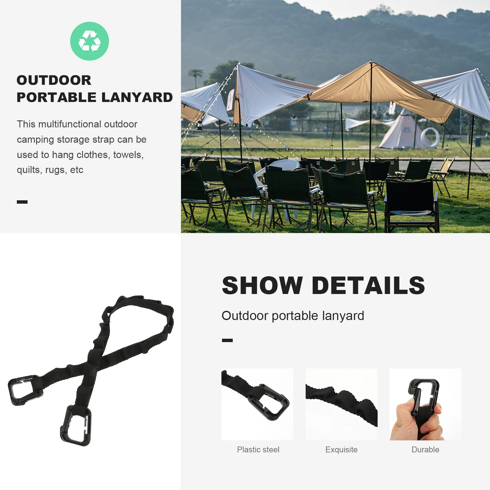 

Camping Hanging Rope Durable Tent Organizing Lanyard Multifunction Storage Strap Portable Lengthened Hanging Belt For