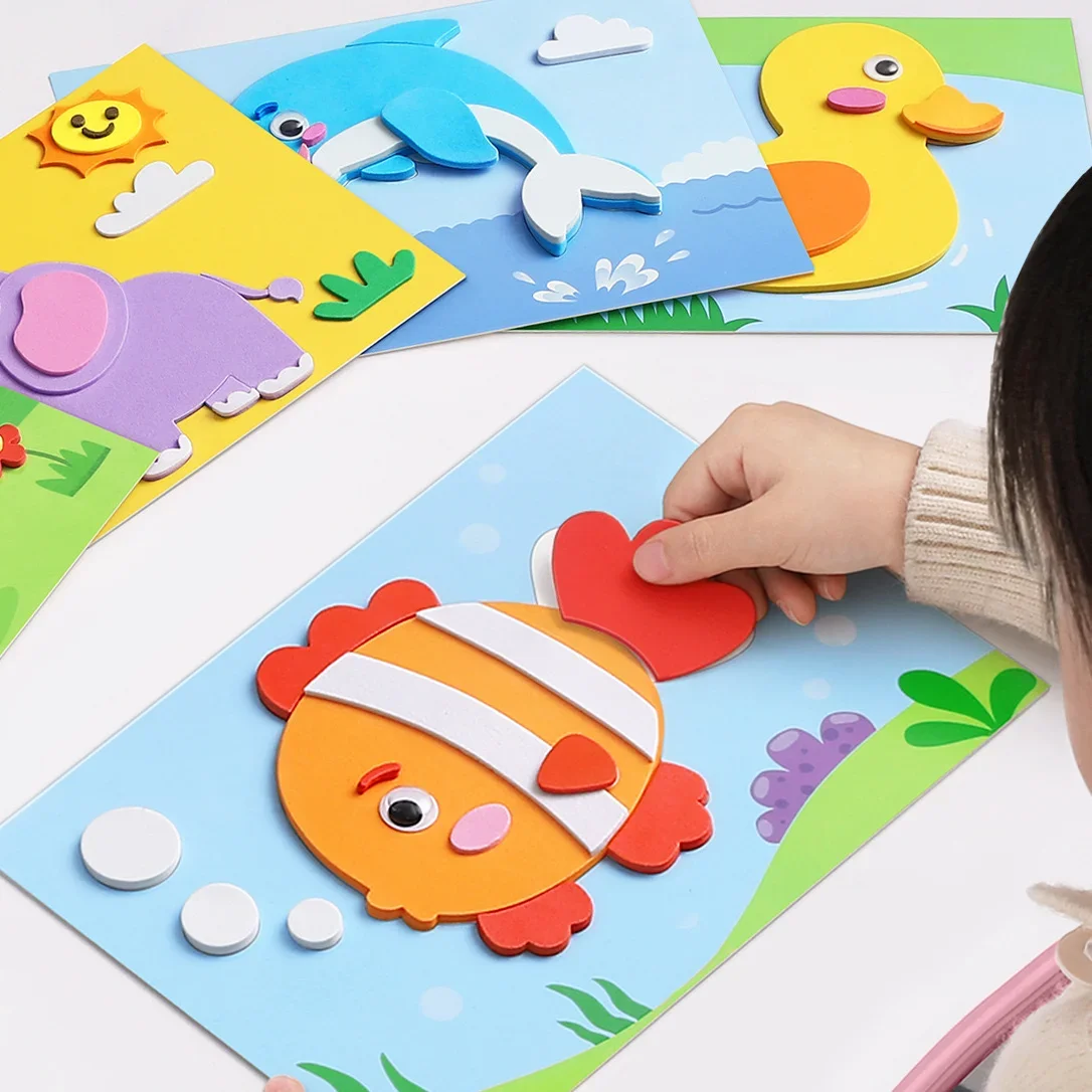 3D EVA Foam Stickers Puzzle Game DIY Cartoon Animal Learning Education Toys for Toddler Kids Art Craft Kits