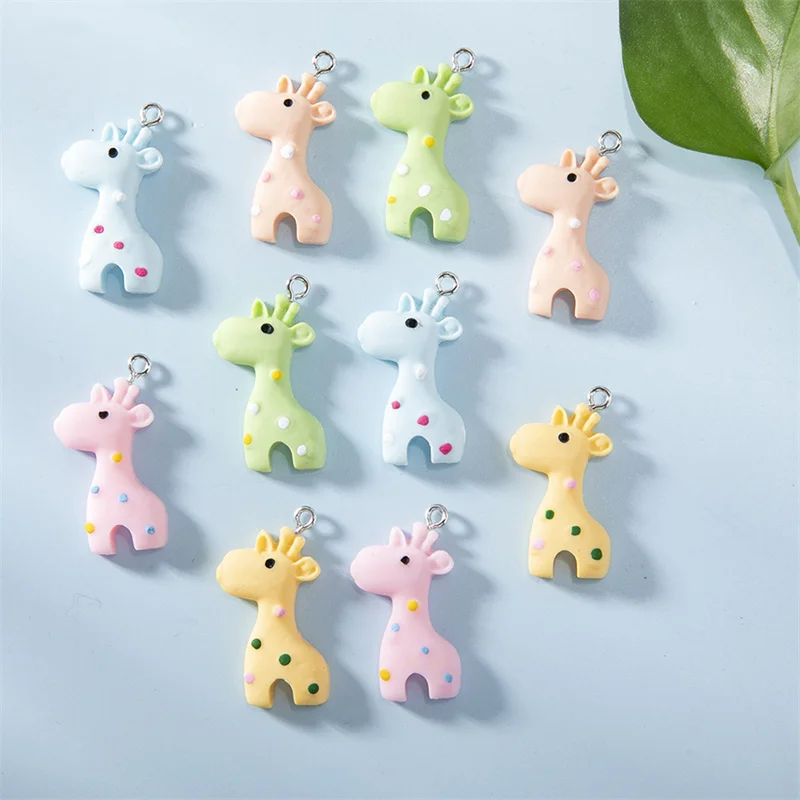 10Pcs Colourful Cartoon Giraffe Charms Simulation French Fries Pendant for DIY Cute Animal Keychain Jewelry Craft Accessories ﻿