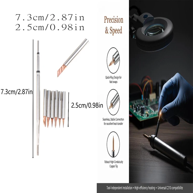 

1Set Metal Silver C210 Quick Change Soldering Iron Tip Heating Core Replacement Pointed Tip For Mobile Phone Flying Wire Repair