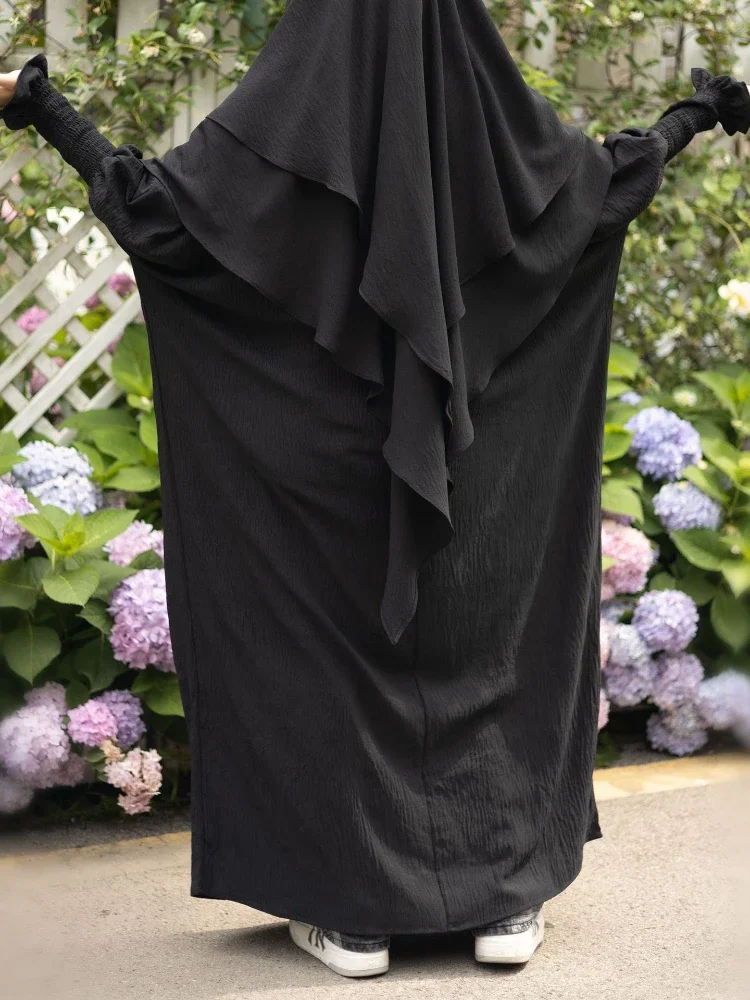 Eid muçulmano feminino abaya 2 camadas longo khimar com vestido 2 peça conjunto de vestuário de oração abayas hijab capa completa robe ramadan djellaba