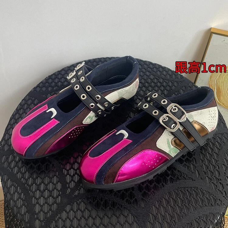 

Color-Blocked Functional Style Flats French Thick-Soled Design Strapless Mary Jane Women's Ballet Casual Shallow Sneakers