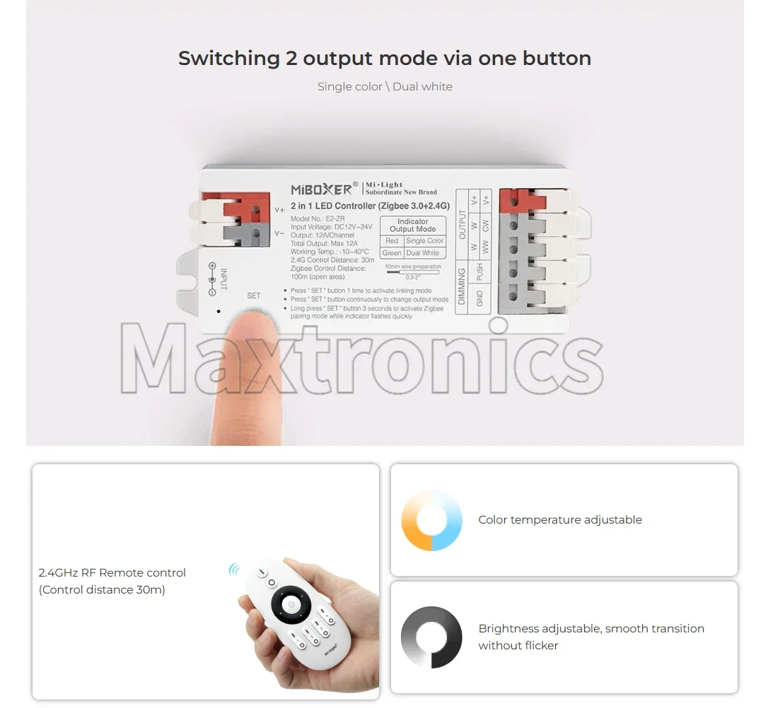 

Светодиодный контроллер Miboxer 2 3 в 1, Zigbee 3,0 + 2,4G, одноцветный/двойной белый/RGB/RGBW/RGB + CCT, светодиодная лента, диммер лампы E2-ZR E3-ZR