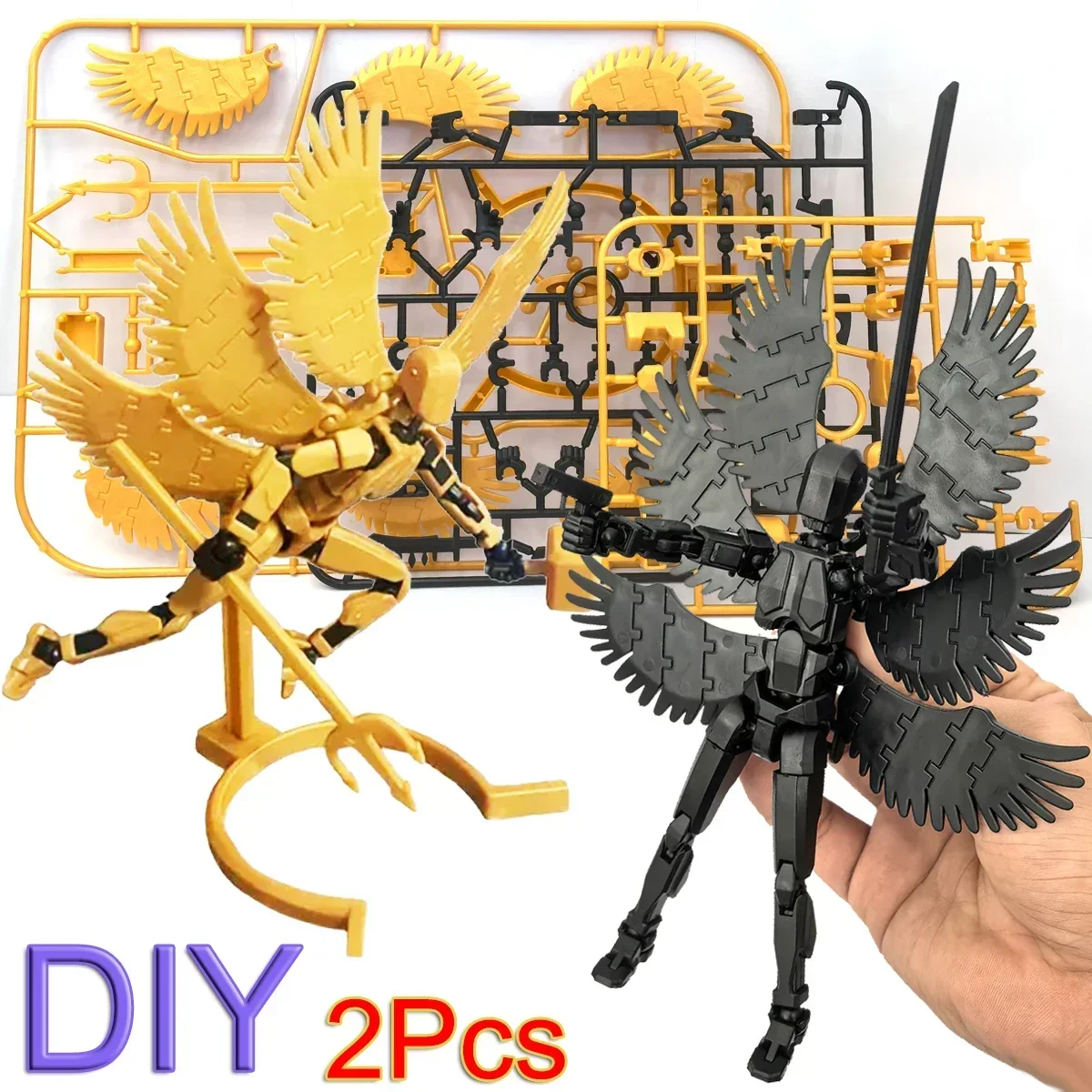 2pcs Lucky 13 Figure Toys Dummy 3D Printed six Winged Angel Movable Shapeshift Robot Action Model DIY Mannequin Decompress Gift