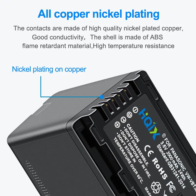 

HQIX for Panasoinc HC V550 V250 V360 V720 VX980 VX985 V270 V785 V480 V520 VX870 Camera VW-VBT380 USB Charger Battery