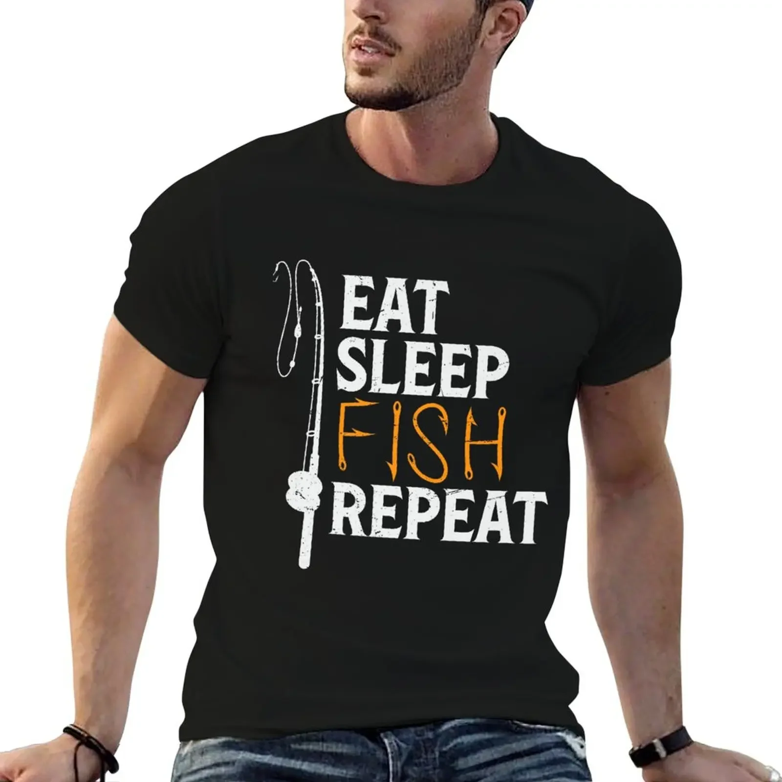 

Funny Fisherman Design Eat Sleep Fish Repeat Fishing Reel T-Shirt luxury designer anime t shirts mens champion t shirts