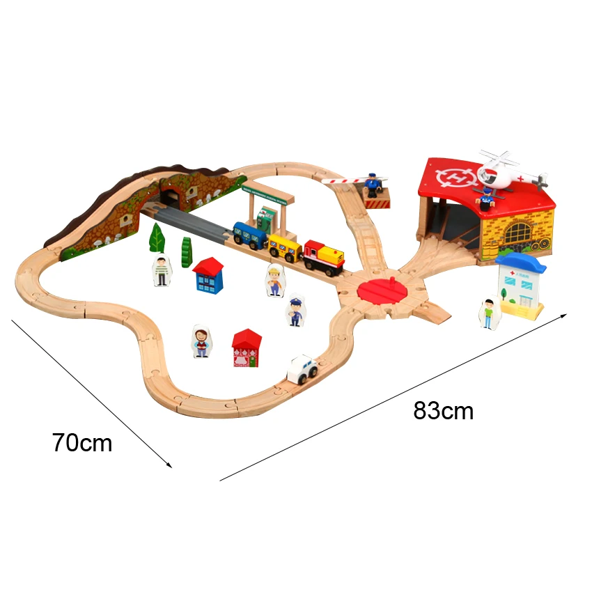 

Wooden Track Set Toys, Bridge, Garage, Hospital Transport Scene Accessories, Compatible With Electric Cars Wooden Tracks PD38