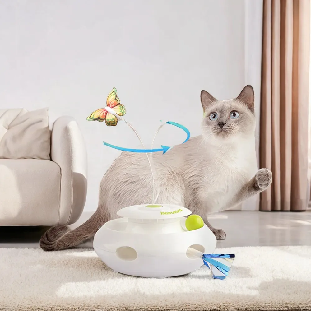 All For Paws 3-In-1 Feline Ultimate Toy For Cat 360 Rotating Butterfly Tunnels Ball Interactive Stimulation Electronic Cat Toys