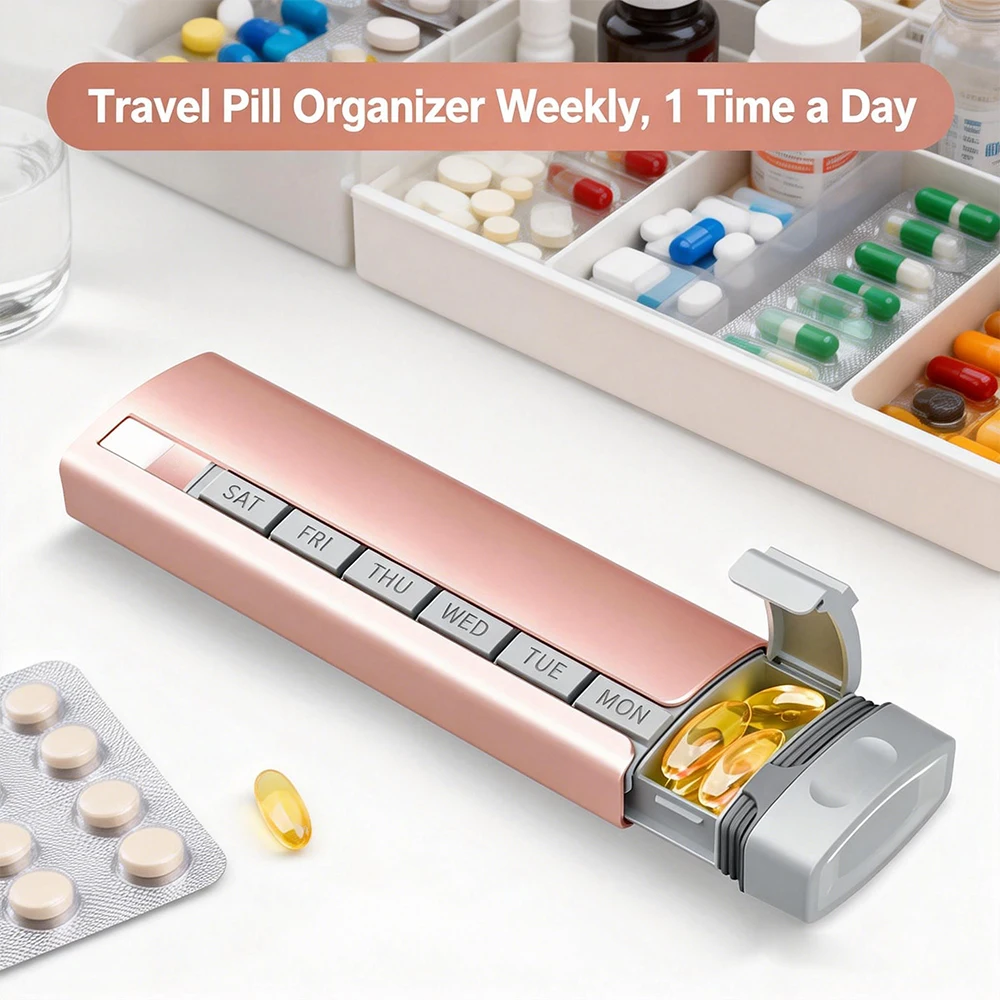 Upgrade Aluminum Pill Organizer Premium 7-Day,1x Daily Metal Pill Case Portable & Sleek Holder for Vitamins & Supplements