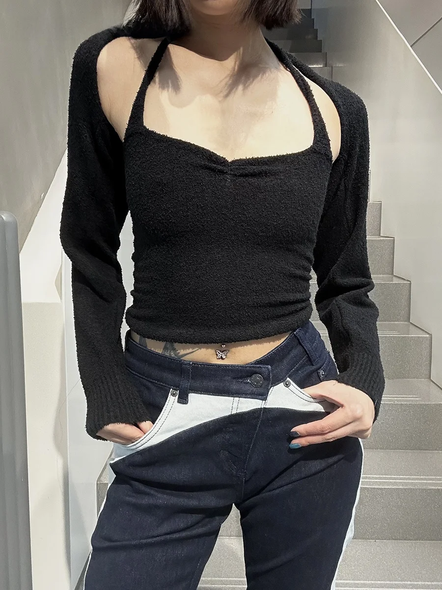 

Bla Knitted Csole Vest ort Sve Long Sve Inner Wear BLUEDOT GIMAGUAS Faionable Women's Autumn Top