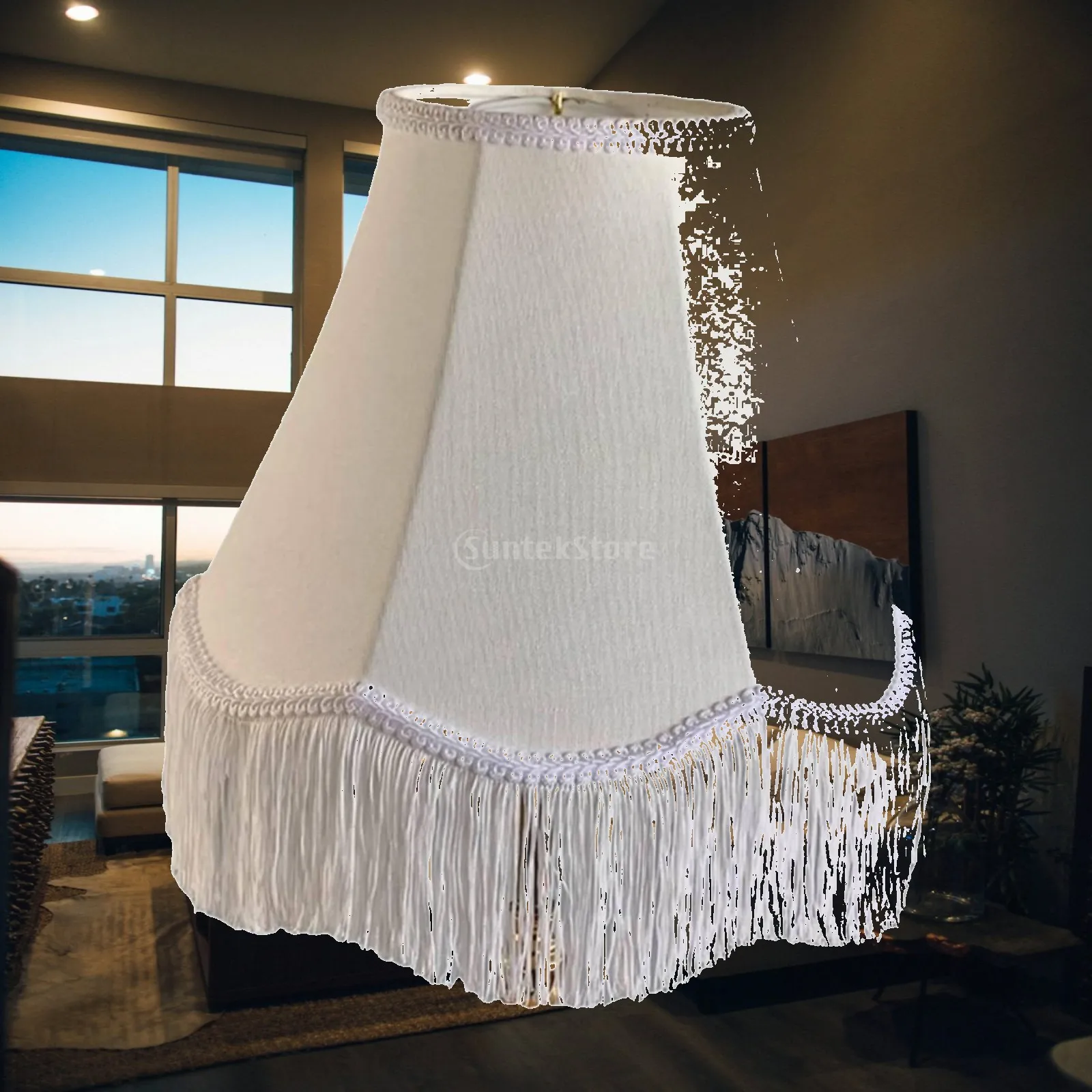 European Style Scallop Lamp Shade Cloth Tassel Lighting Lampshade Replacement for Hotel Bedroom Table Lamp