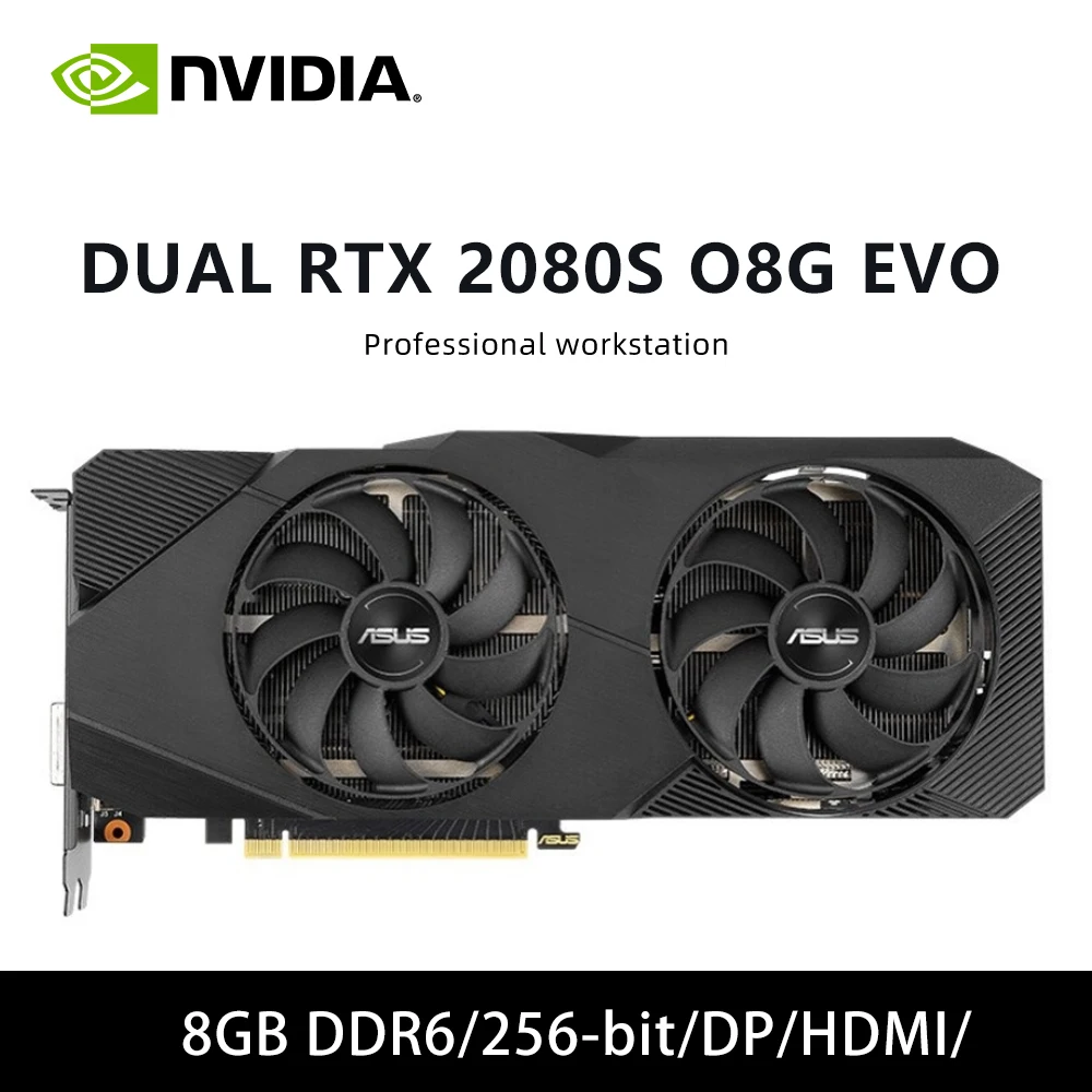 بطاقة رسومات ASUS DUAL RTX 2080 O8G EVO & DUAL RTX 2080S O8G EVO GDDR6 8GB 256bit تدعم PCI Express 3.0 HDMI DP مروحة مزدوجة