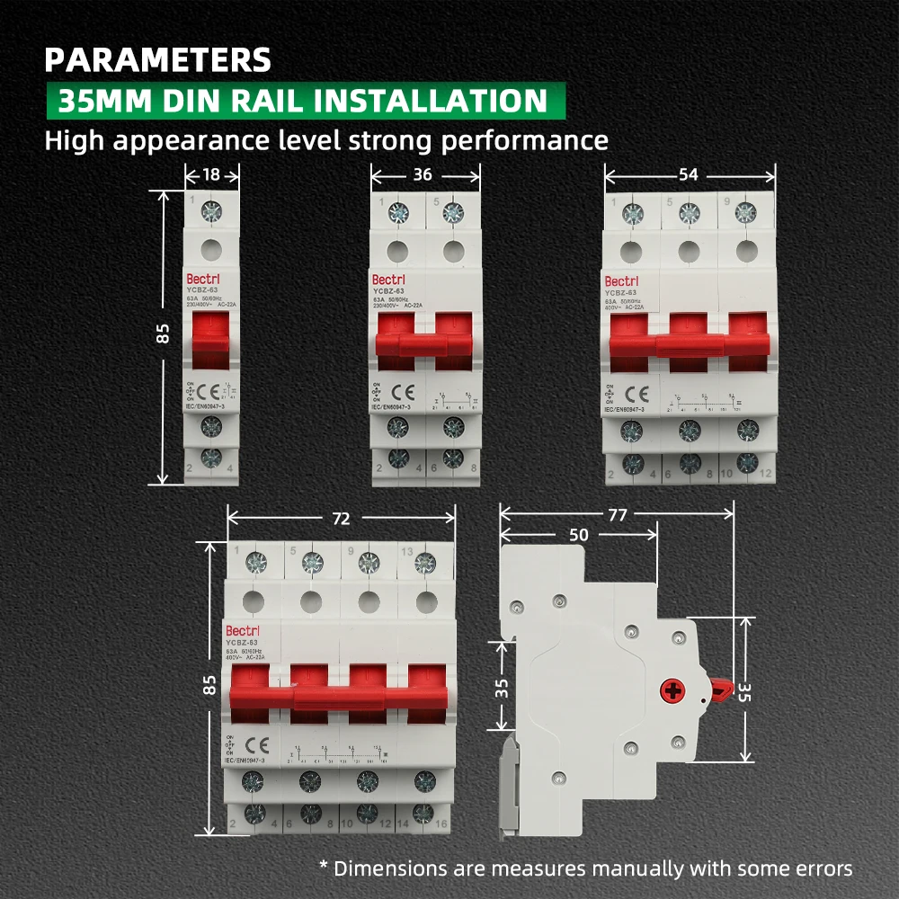 1/2/3/4P 63A Changeover Switch 50/60Hz Disconnectors Switch Load and break the circuit Household residential safety