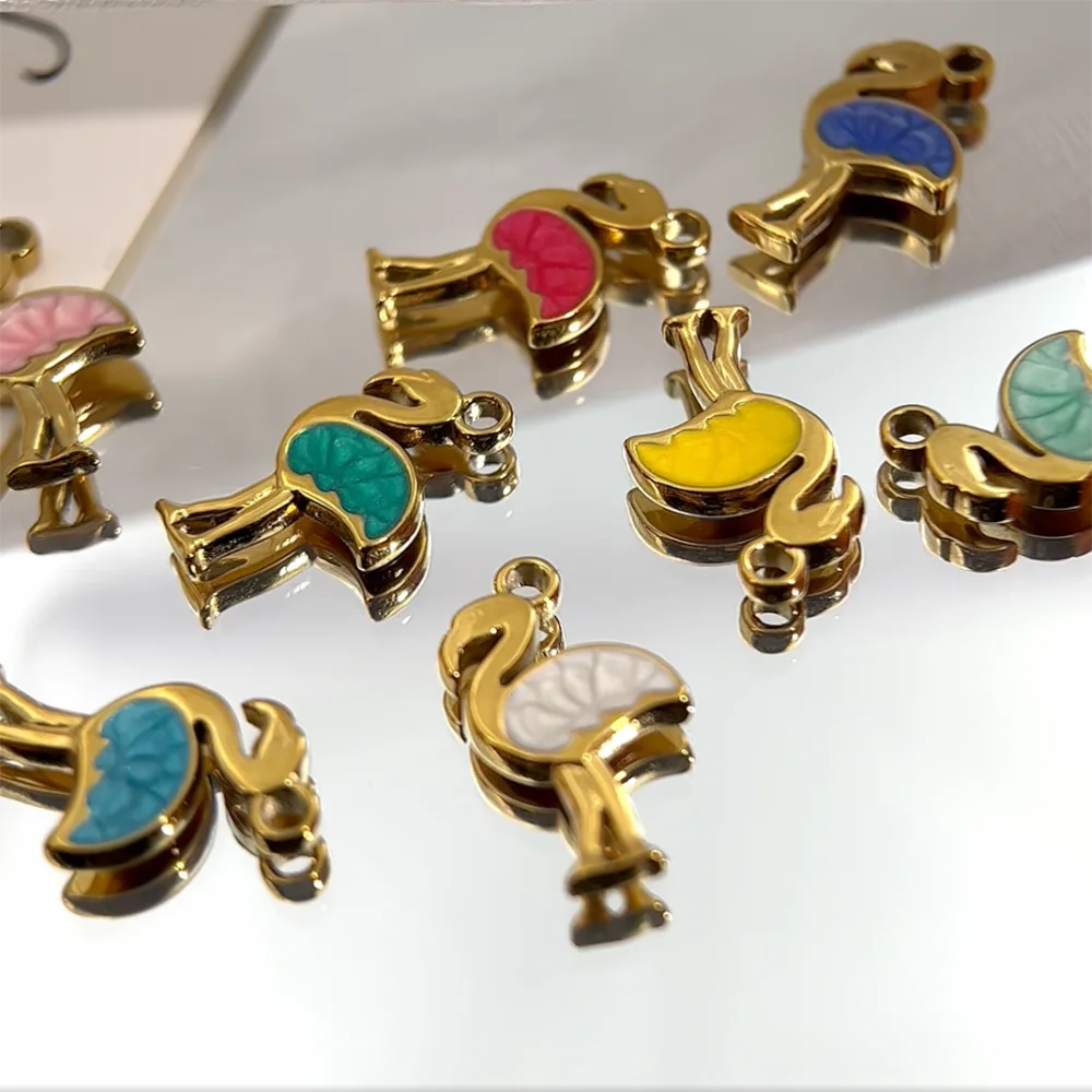 2pcs/Lot Colorfast Stainless Steel 8-Color Flamingo Pendants For DIY Necklace Earrings Jewelry Accessories Materials Wholesale