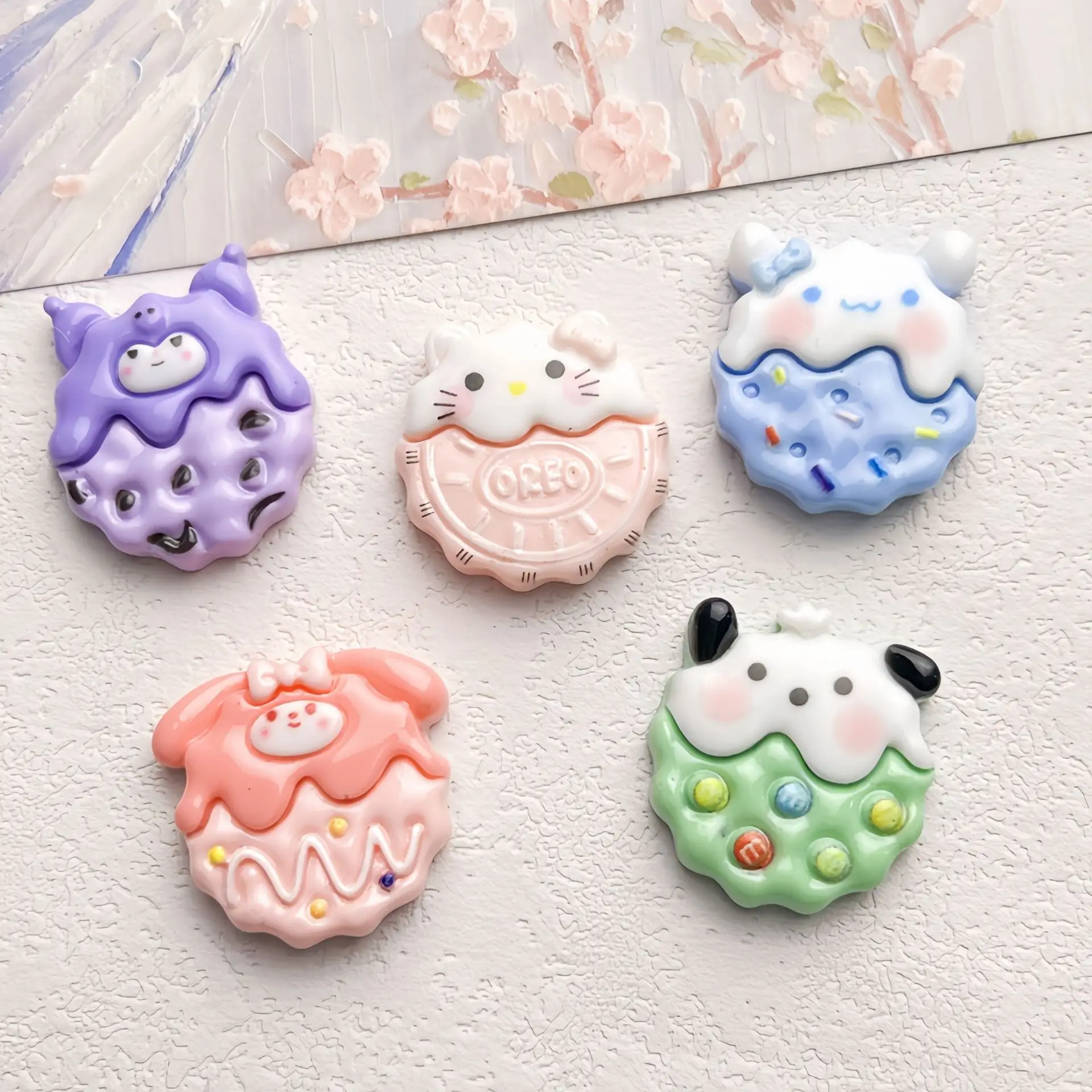 5Pcs Cute sanrio biscuits series Cartoon Resin Flatback Diy Kawaii Resin Accessories Crafts Materials Scrapbooking Embellishment