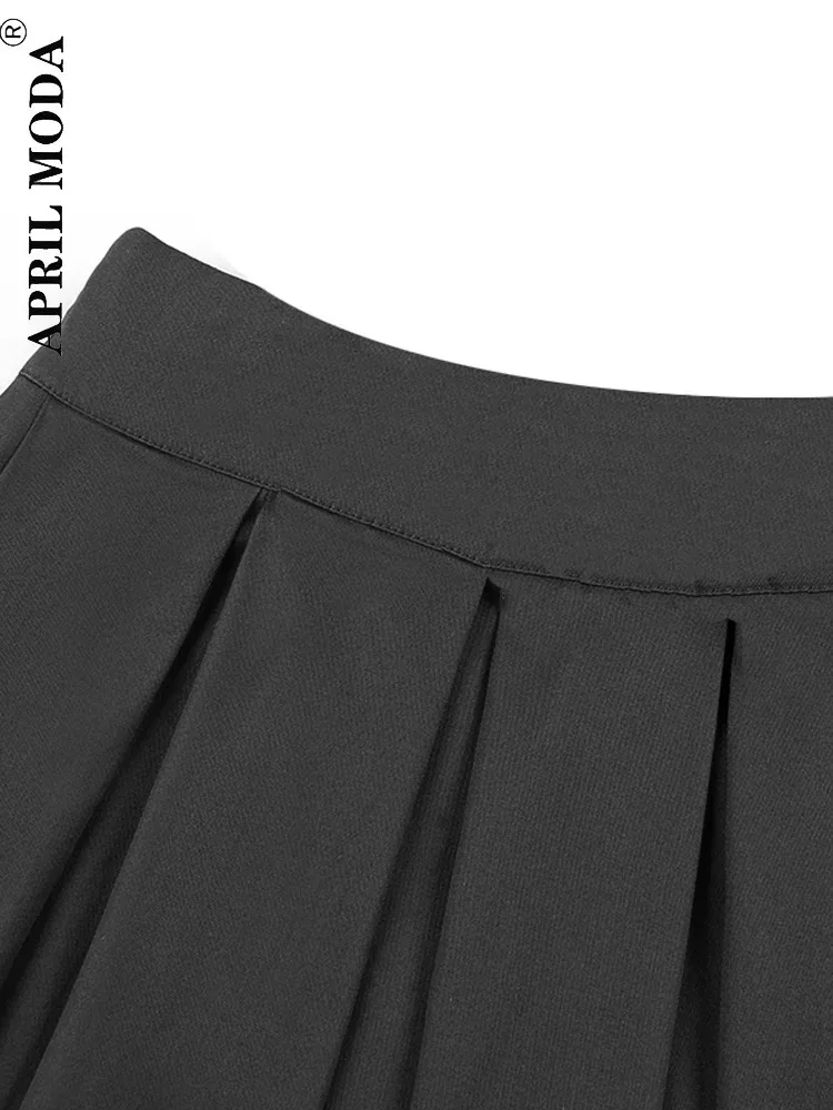 2024 New Vintage Women Solid Black Skirts Casual Kawaii High Waist Pleated Skirt Girl School Retro Rockabilly Ladies Midi Skirts