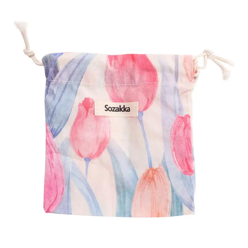 Sozakka Floral Drawstring Storage Pouch Handbag Portable Love Heart Cosmetic Bag Pull Rope Large Capacity