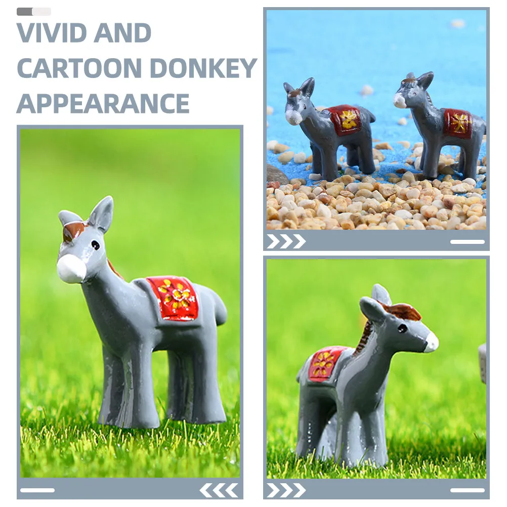 12Pcs Mini Resin Donkey Garden Micro Landscape Decorations Cartoon Animal Miniature Ornaments Set Mini Donkey Tiny Animal Models