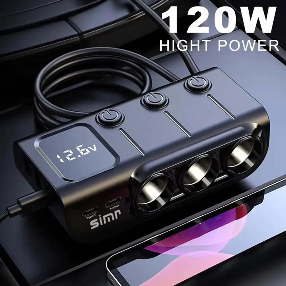 3 In 1 Dual USB Socket 120W Car Cigarette Lighter Splitter 12V 24V Plug Phone Power Adapter For Car DVR GPS Dashcam