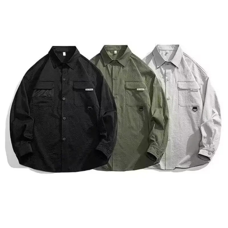 

Loose Casual Men's irt New Autumn Faion Small ence Design Sense Top Boys Trendy All-Match Outerwear Stand Fit Long...