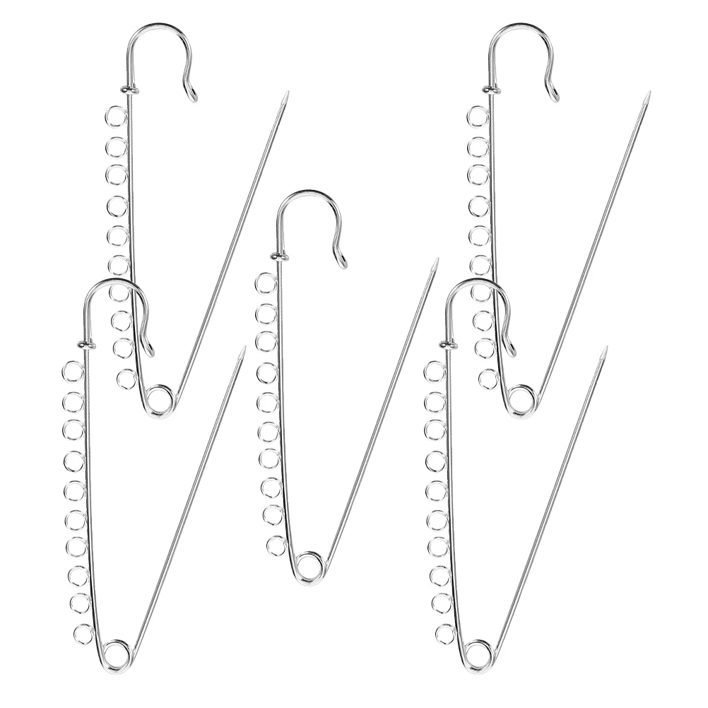 

5Pcs Silver Loop Safety Pins Heavy Duty Metal Clips for Fabric Layers Sewing Crafts Blankets Sweaters Shawls Brooch Use