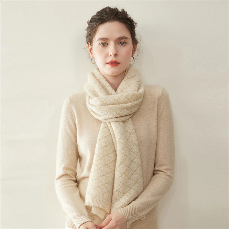 وشاح منسوج من الألماس الصلب عصري وأنيق، 100% كشمير، وصول جديد لخريف وشتاء، دافئ ومقاوم للبرد #2