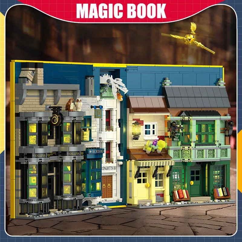 2024 New MOC Magic Book Diagioned Alley Building Blocks Classic Movie Boutique Shop Book Store Magic Wand Shop Bricks Toys Gifts