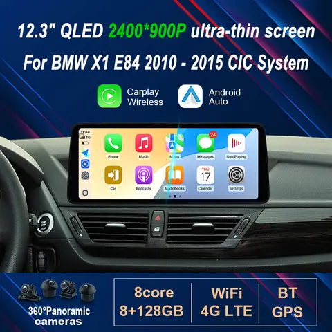 12.3인치 2400*900P 초슬림 안드로이드 14 무선 카플레이 BMW X1 E84 2010-2015용 GPS 4G WIFI 카 라디오 비디오 멀티미디어 플레이어