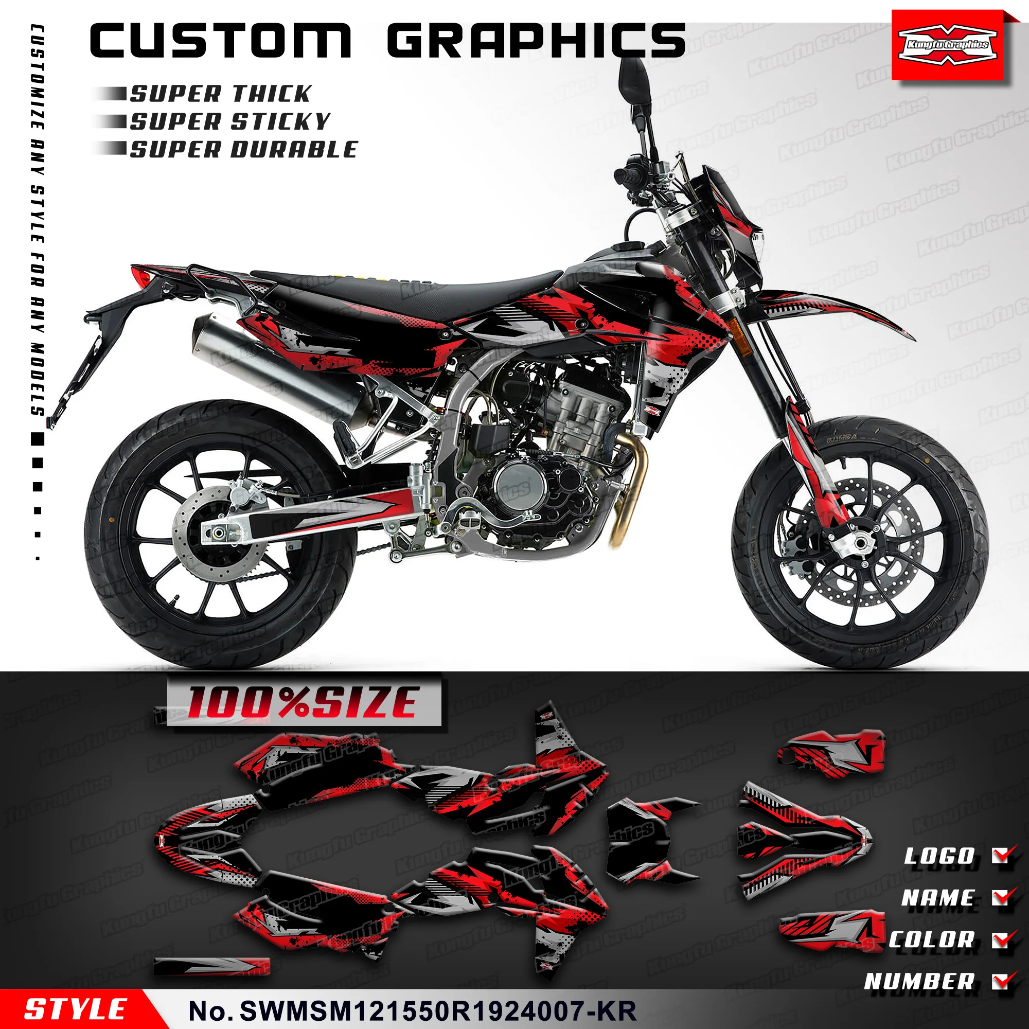 

KUNGFU GRAPHICS Motorcycle Graphics Wrap Sticker for SWM SM500R SM125R SM150R SW150GY (CN) 2019-2024, SWMSM121550R1924007-KR