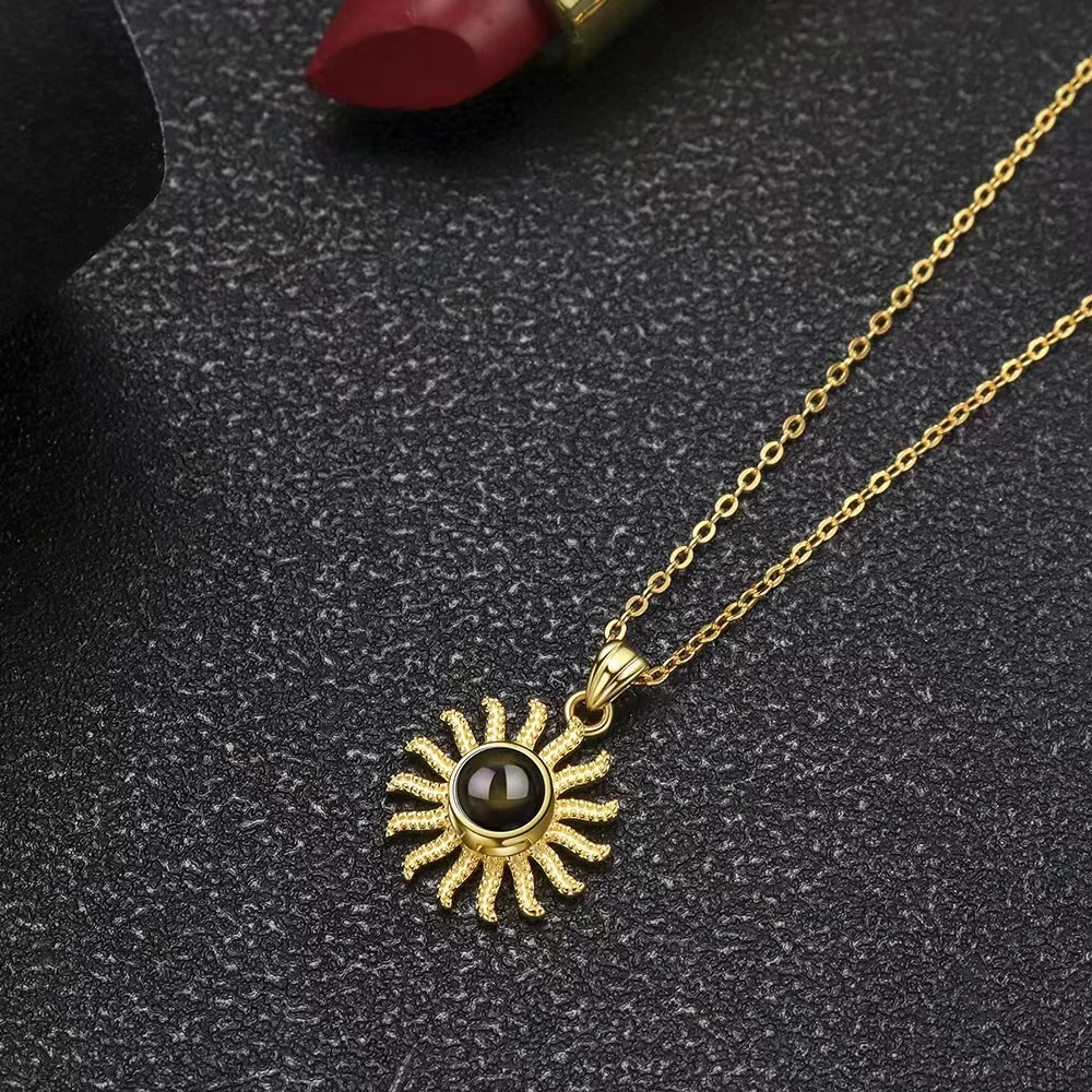 Colgante de girasol con foto de proyección personalizada en 100 idiomas, collar de estilo de proyección de fotos, regalo del día conmemorativo