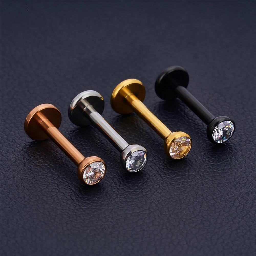 10 buah 20/18/16g G23 Titanium tindik CZ bibir label Anting set bibir cincin kancing Tragus Gratis tulang rawan Spiral perhiasan untuk wanita